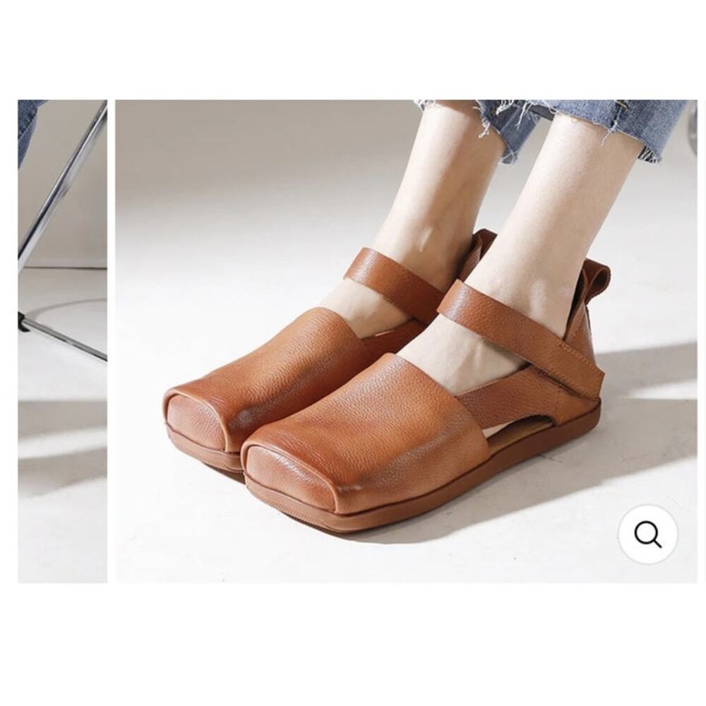 Dwarves Shoes Brown Soft Leather Square Toe Sandals Size 39EU 9 US - Picture 3 of 9